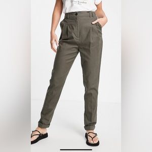 ASOS Tall high waist slim peg in khaki linen